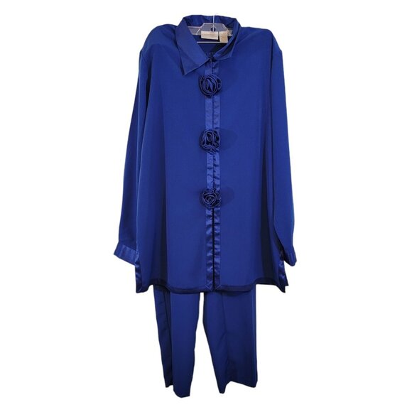 Christie & Jill Pajama Set Polyester‎ Button Up Shirt Blue Womens XL Vintage EUC - Picture 1 of 9